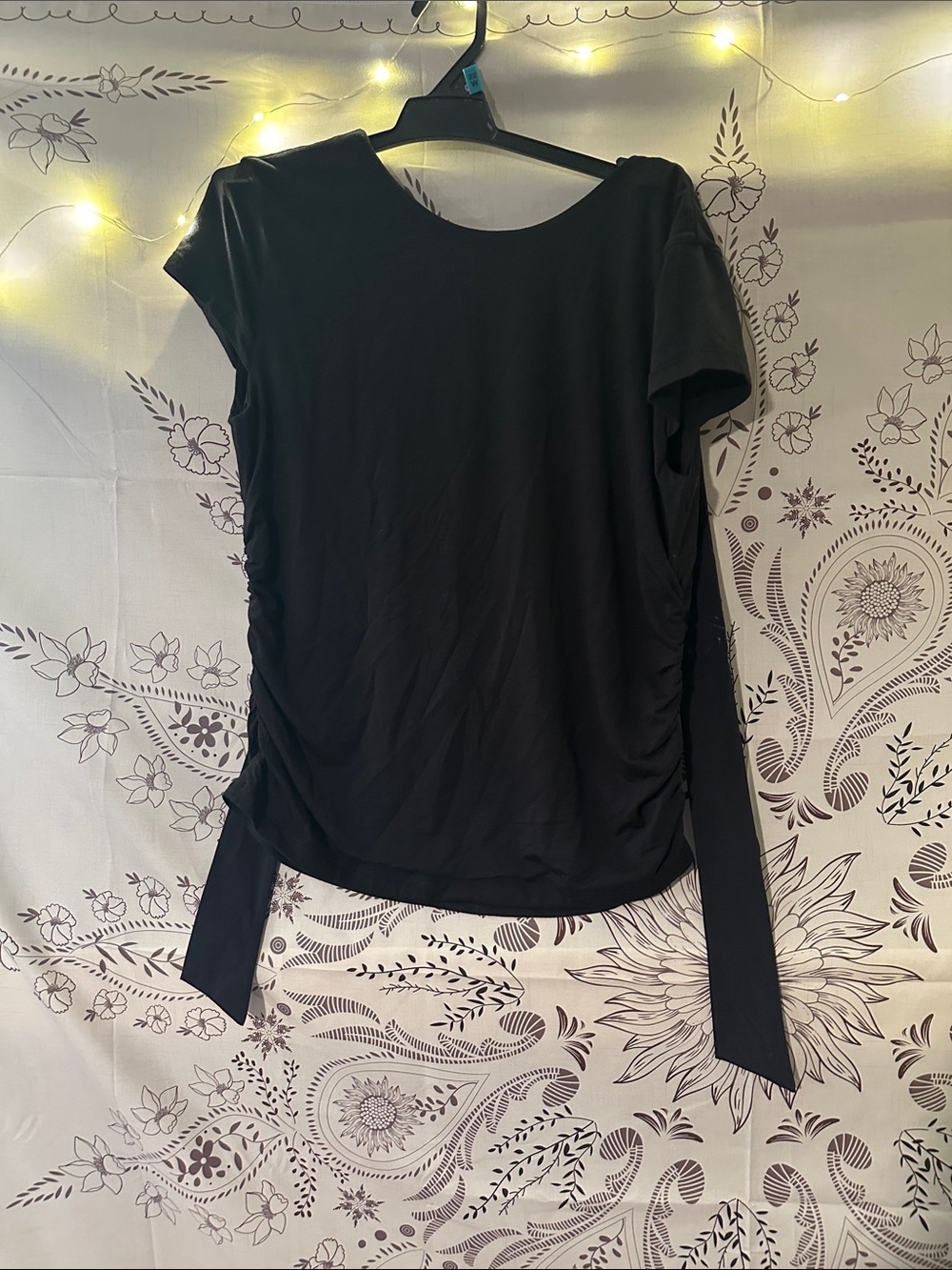 Women’s Black Short-Sleeve Tie-Side Top